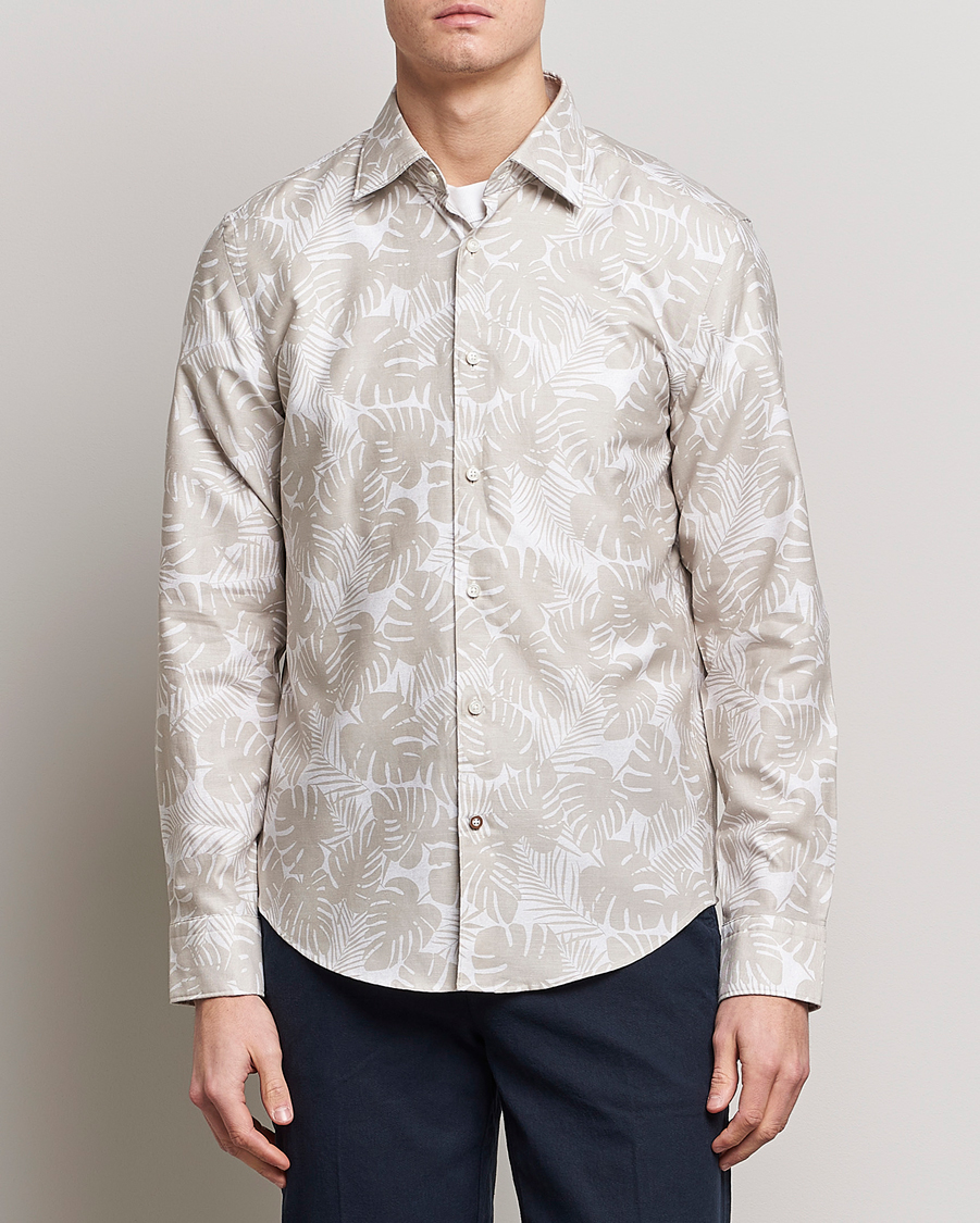 Herren |  | BOSS BLACK | Hal Cotton/Linen Flower Shirt Light Beige
