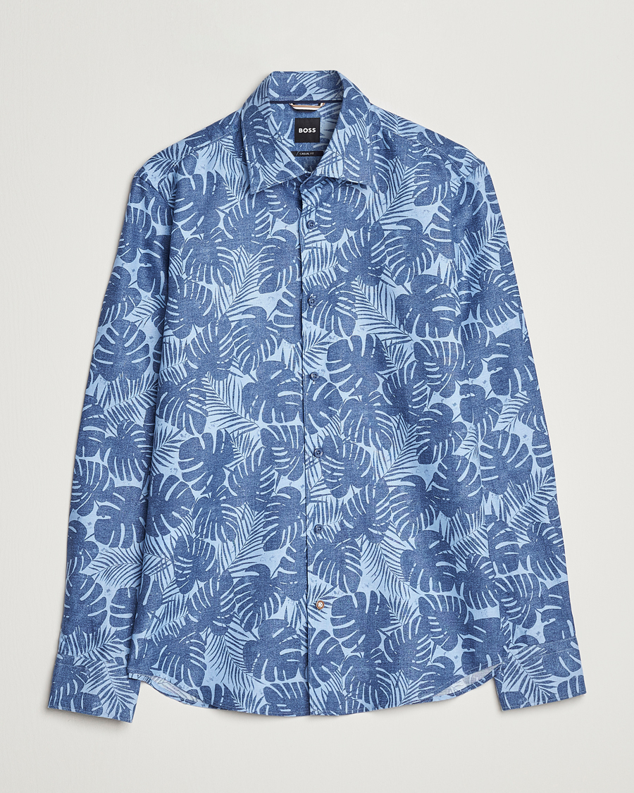 Herren | Hemden | BOSS BLACK | Hal Cotton/Linen Flower Shirt Open Blue