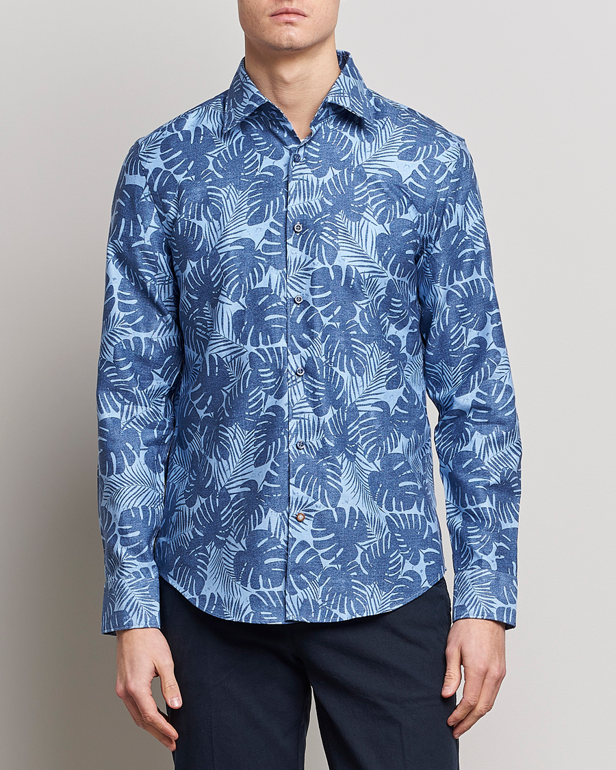 Herren | BOSS BLACK | BOSS BLACK | Hal Cotton/Linen Flower Shirt Open Blue