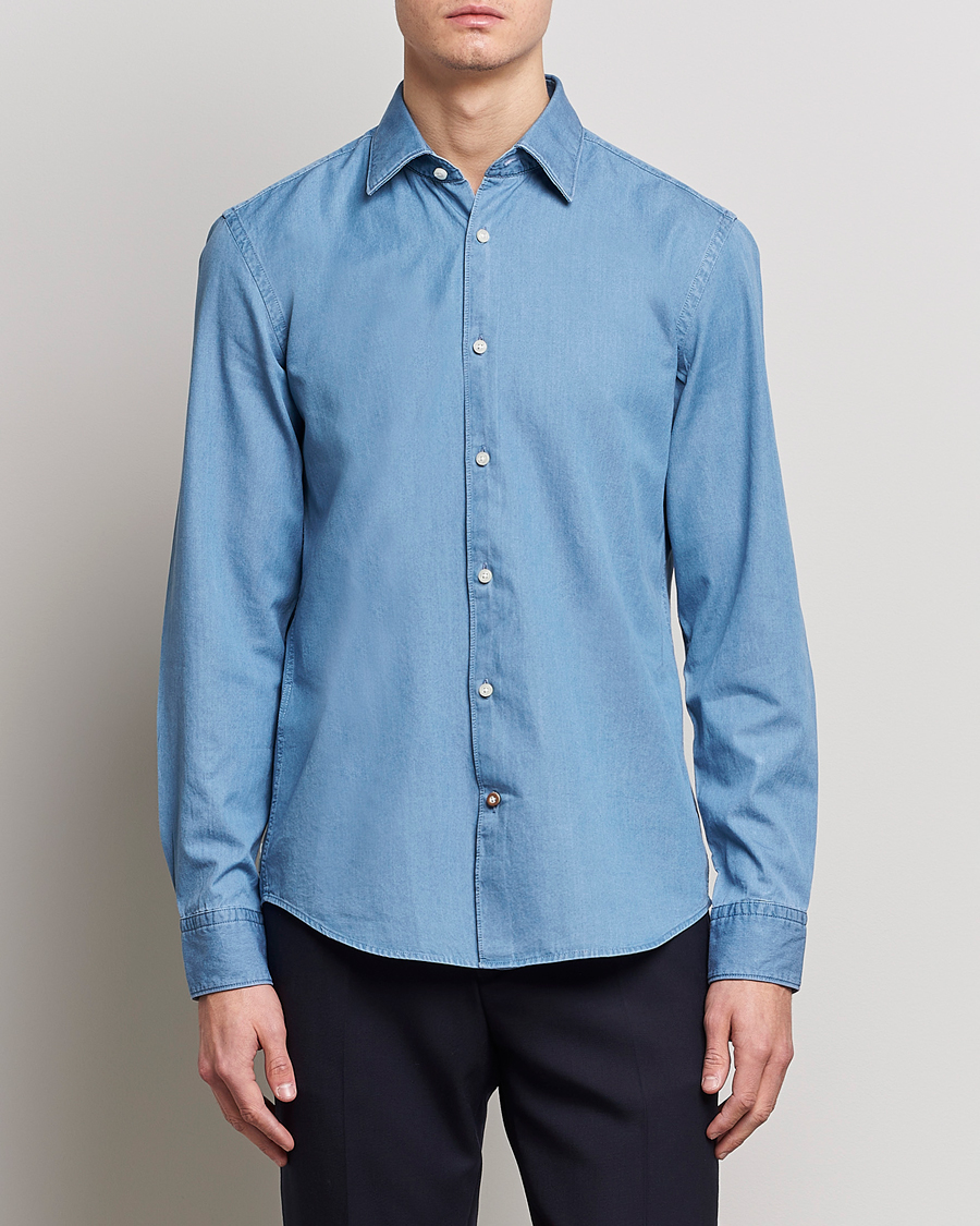 Herren | Jeanshemden | BOSS BLACK | Hal Slim Fit Denim Shirt Open Blue