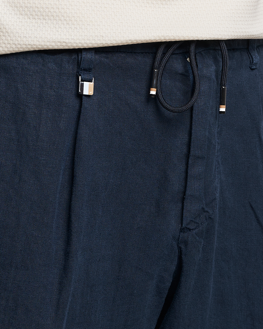 Herren | Hosen | BOSS BLACK | Genius Pleated Linen Drawstring Trousers Dark Blue