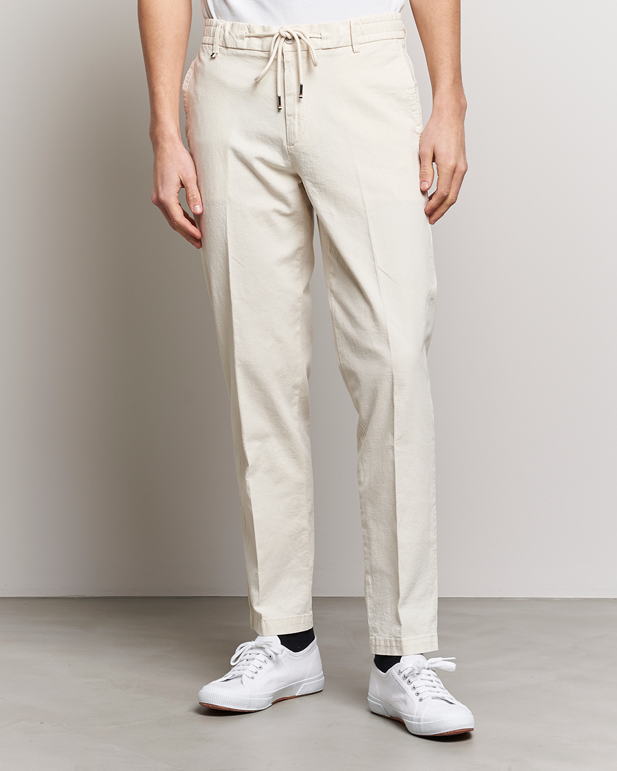 Herren | Drawstring-Hosen | BOSS BLACK | Kane Cotton/Linen Drawstring Trousers Open White