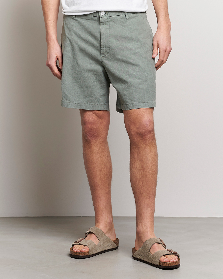 Herren | Chinoshorts | BOSS BLACK | Karlos Cotton/Linen Shorts Open Green