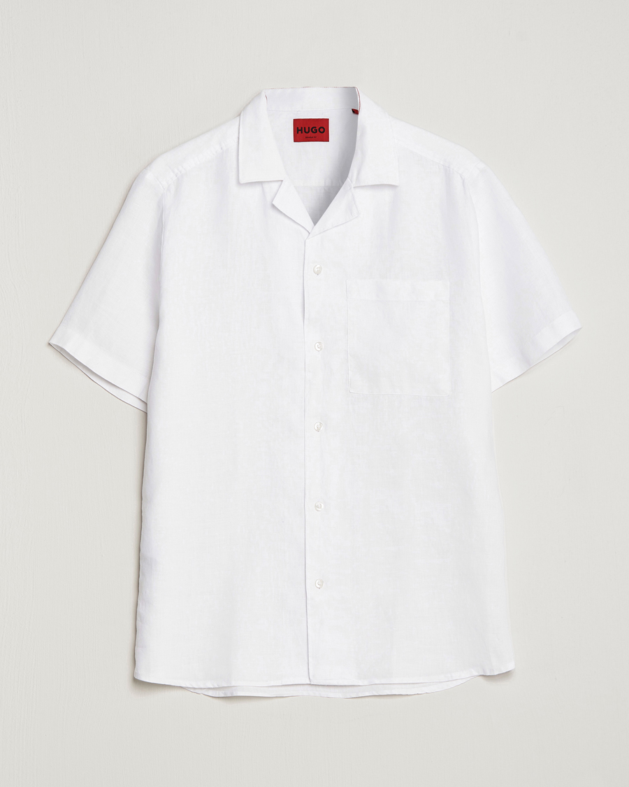 Herren | Hemden | HUGO | Ellino Short Sleeve Linen Shirt Open White