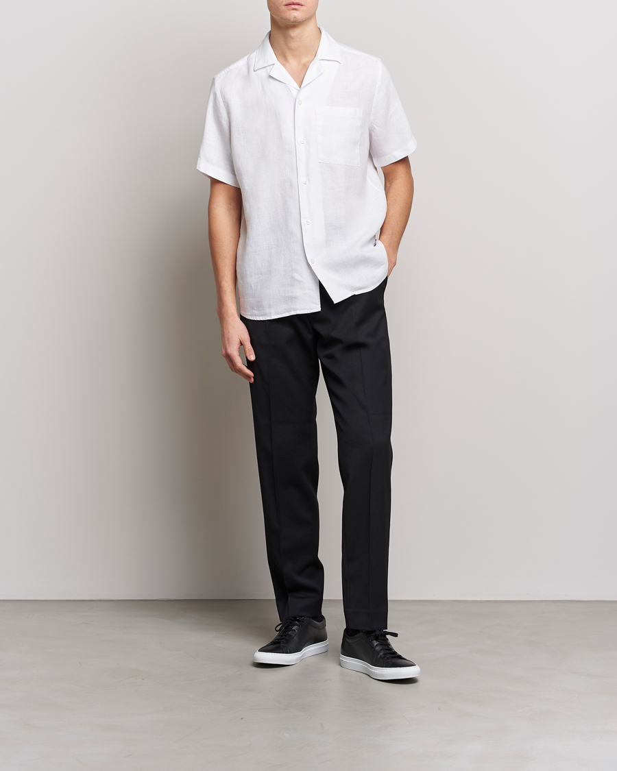 Herren | Hemden | HUGO | Ellino Linen Resort Collar Short Sleeve Shirt White