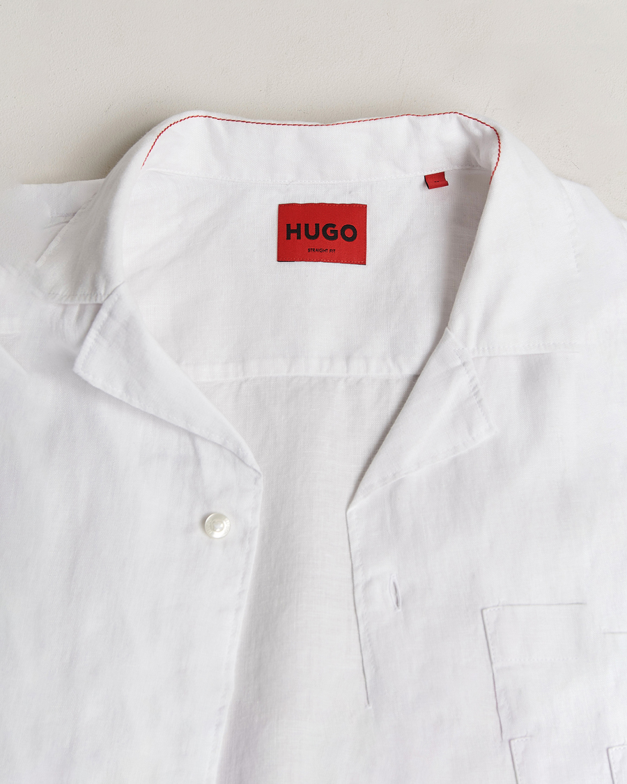 Herren | Hemden | HUGO | Ellino Linen Resort Collar Short Sleeve Shirt White