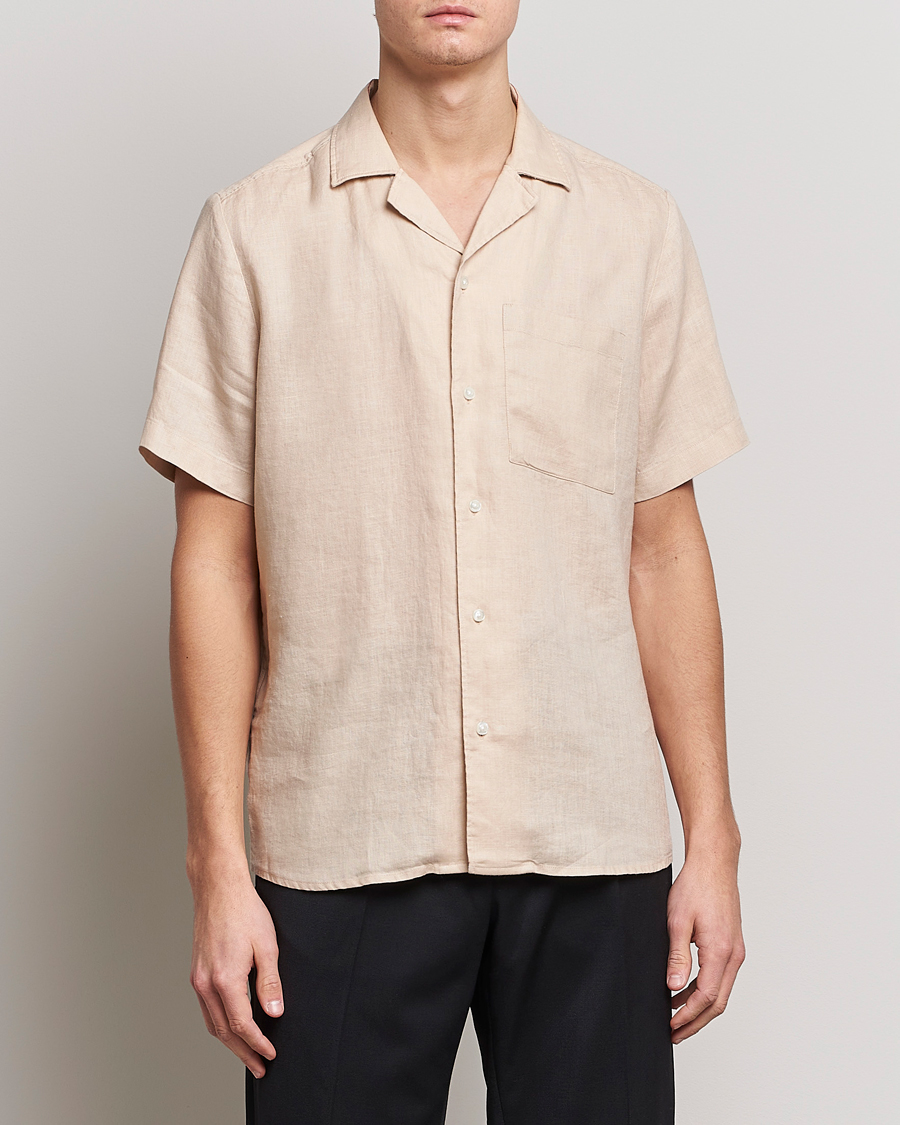 Herren |  | HUGO | Ellino Linen Resort Collar Short Sleeve Shirt Beige