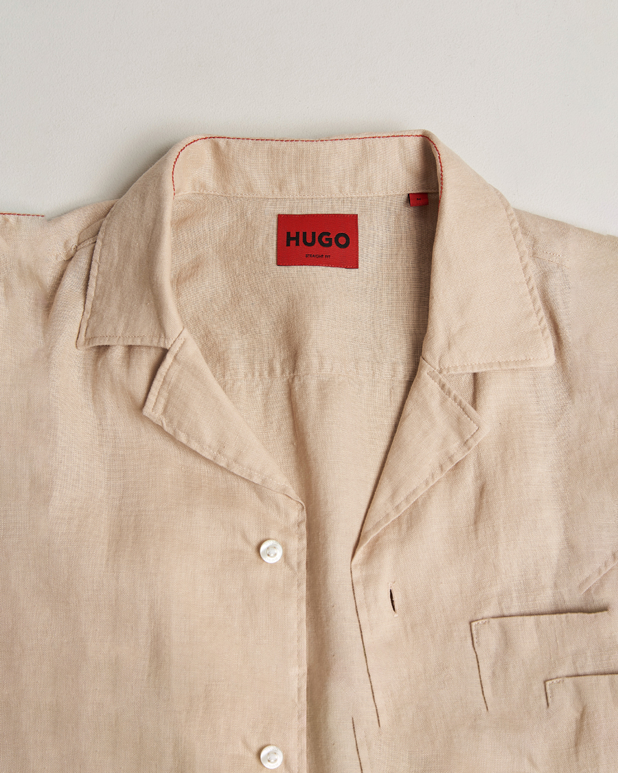 Herren | Hemden | HUGO | Ellino Linen Resort Collar Short Sleeve Shirt Beige