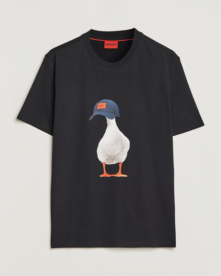 Herren | T-Shirts | HUGO | Ducky Printed Crew Neck T-Shirt Black