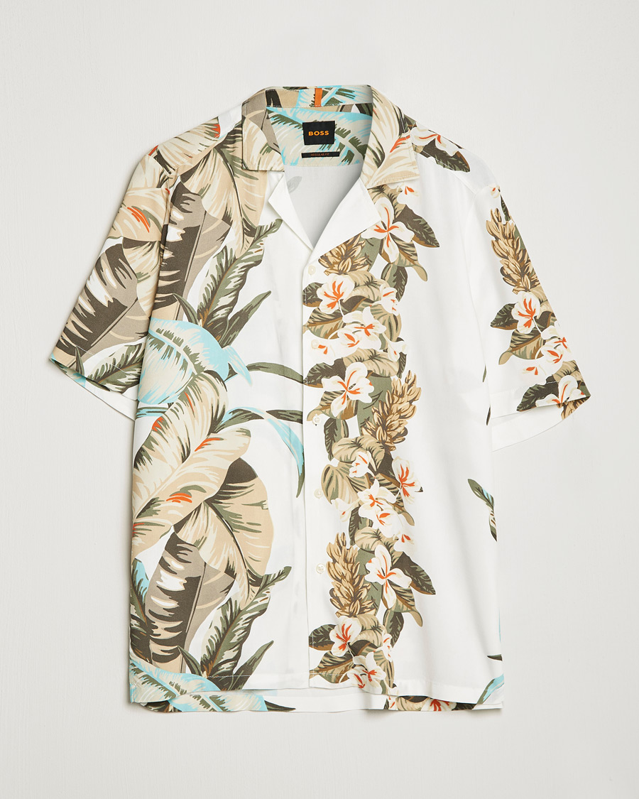 Herren | Hemden | BOSS ORANGE | Rayer Resort Collar Printed Short Sleeve Shirt Whi