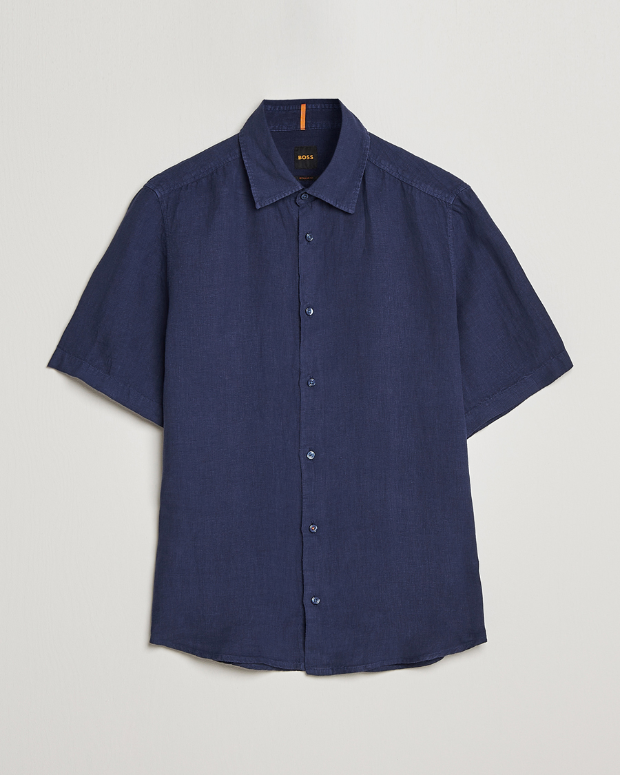 Herren | Hemden | BOSS ORANGE | Rash Linen Short Sleeve Shirt Navy