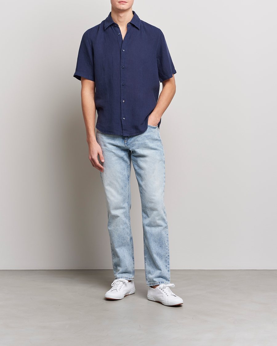Herren | Hemden | BOSS ORANGE | Rash Linen Short Sleeve Shirt Navy
