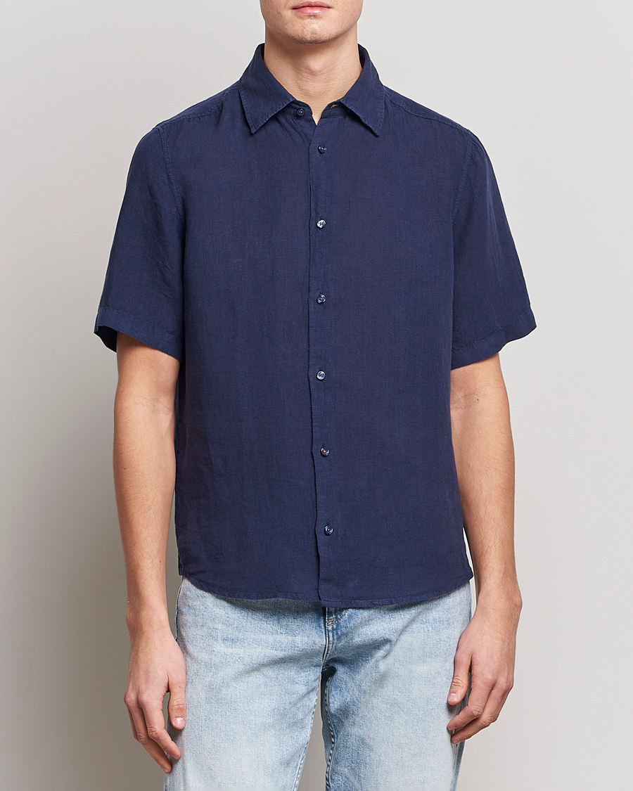 Herren | Hemden | BOSS ORANGE | Rash Linen Short Sleeve Shirt Navy