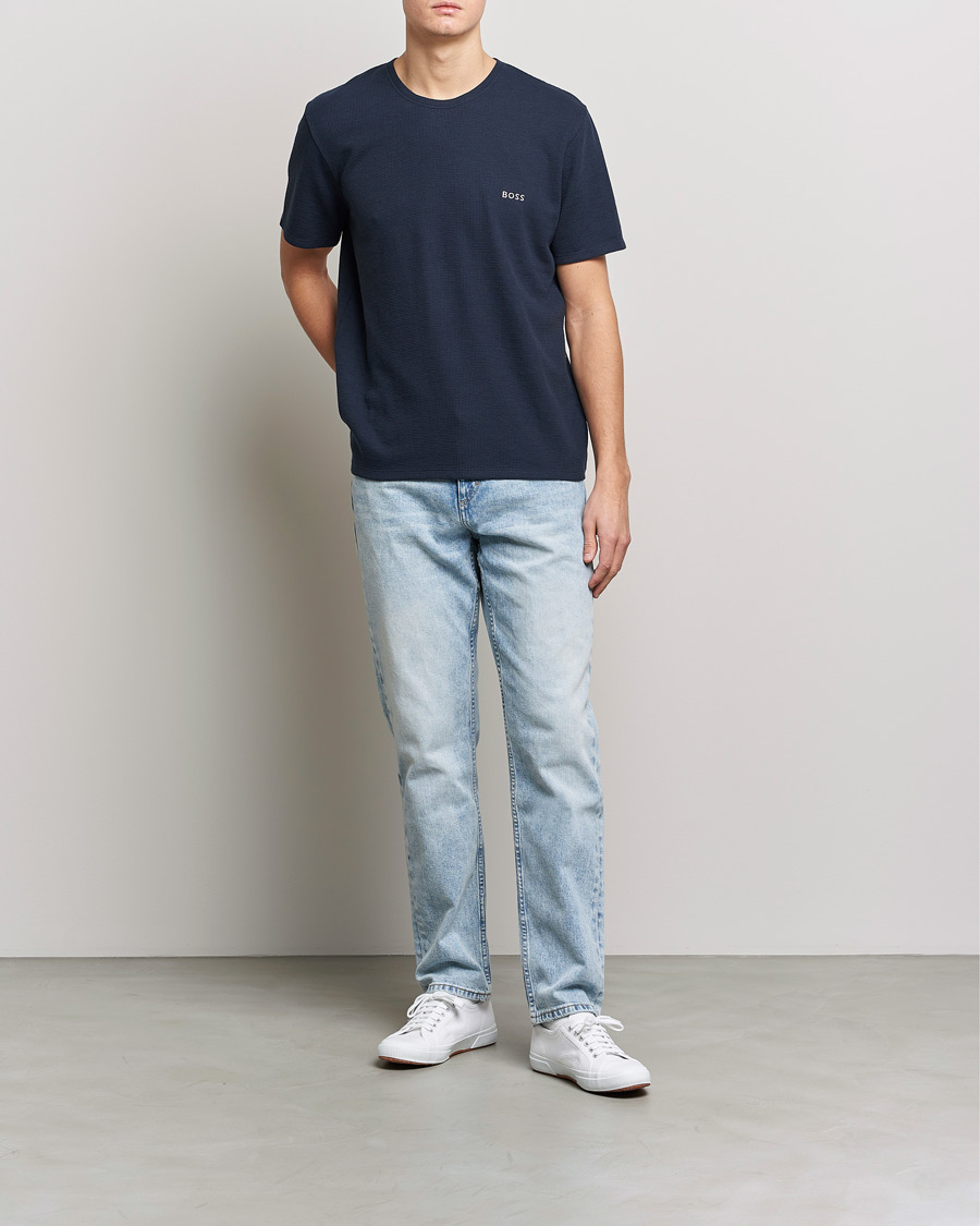 Herren | T-Shirts | BOSS BLACK | Waffle Logo Crew Neck T-Shirt Dark Blue