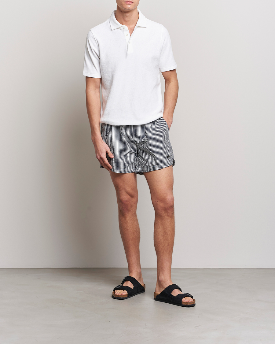 Herren | Badehosen | BOSS BLACK | Velvetfish Seersucker Swimshorts Black/White