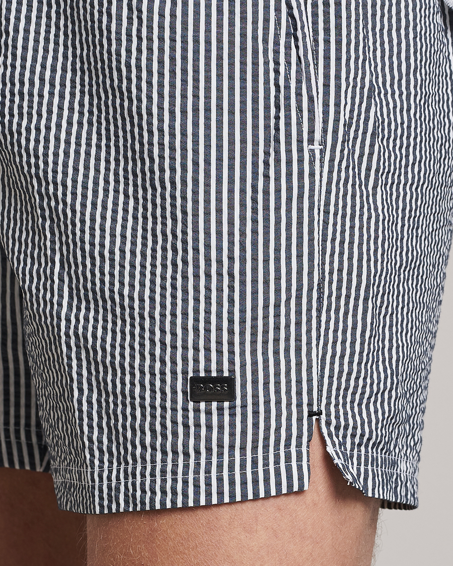 Herren | Badehosen | BOSS BLACK | Velvetfish Seersucker Swimshorts Black/White