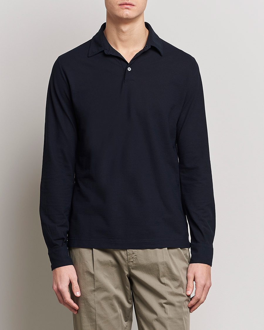 Herren | Italian Department | Zanone | Ice Cotton Long Sleeve Polo Navy