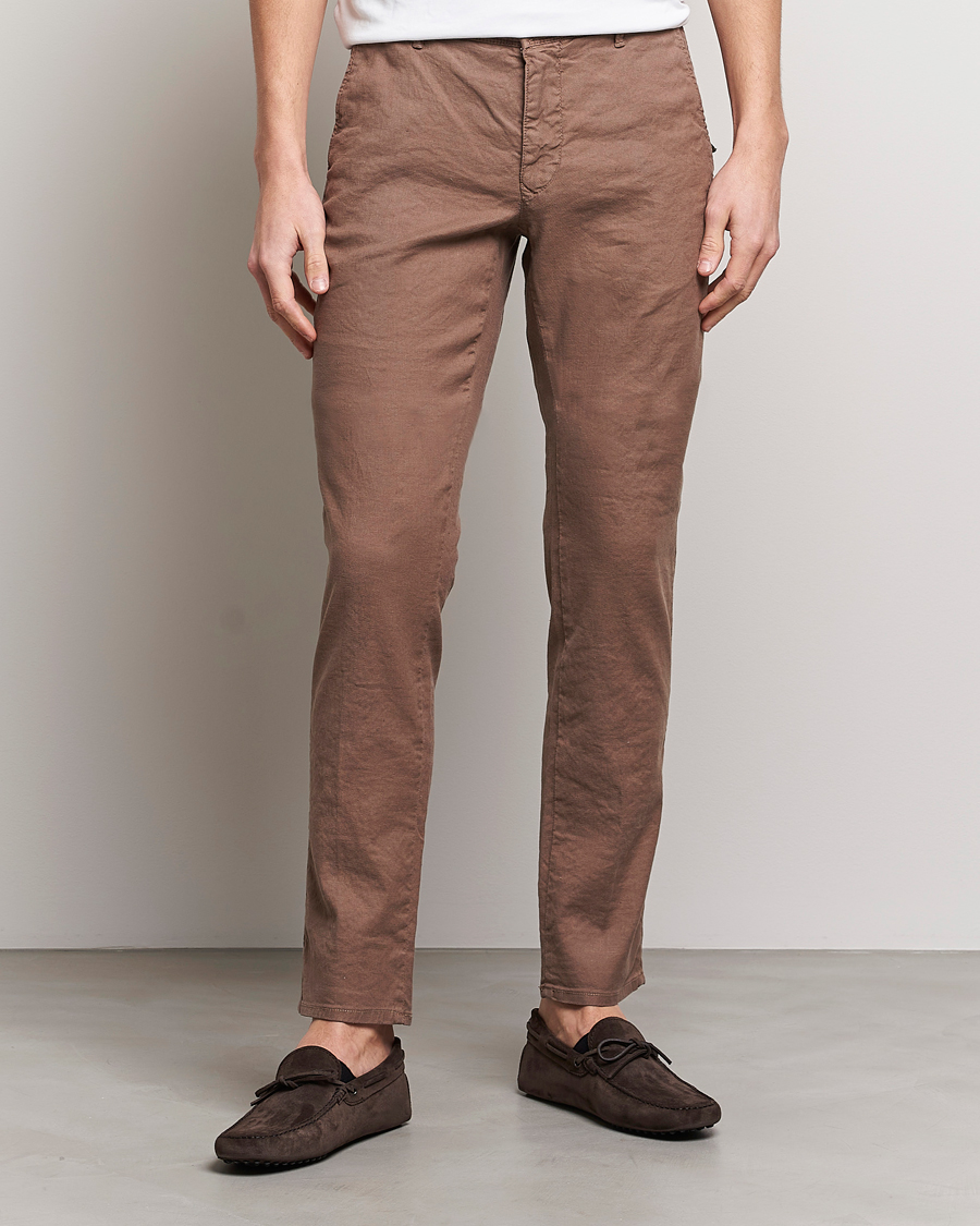 Herren | Leinenhosen | Incotex | Slim Fit Cotton/Linen Slacks Brown
