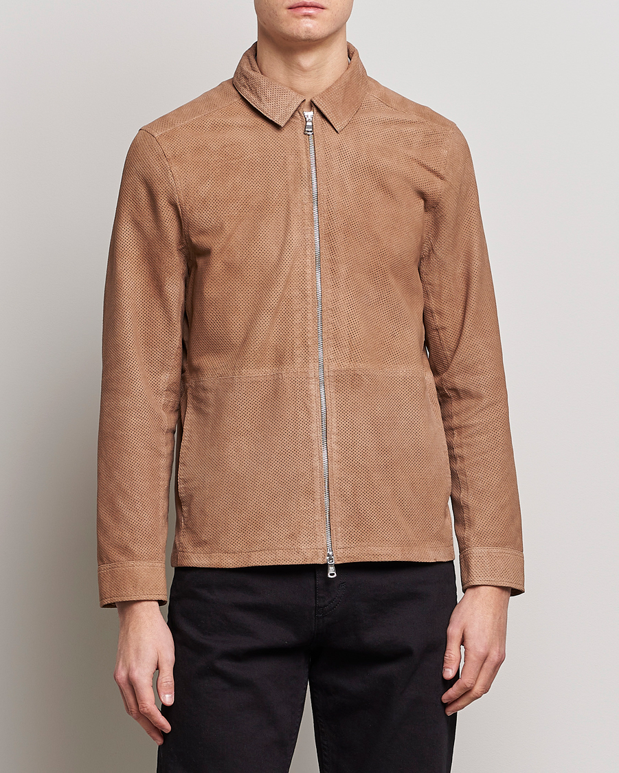 Herren | Lederjacken | J.Lindeberg | Jonah Perforated Suede Overshirt Tiger Brown