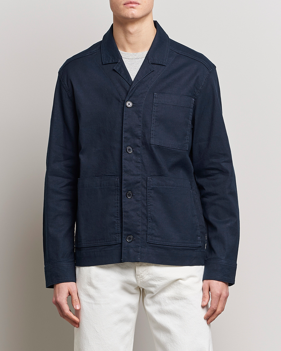 Herren | Overshirts | J.Lindeberg | Errol Linen/Cotton Workwear Overshirt Navy