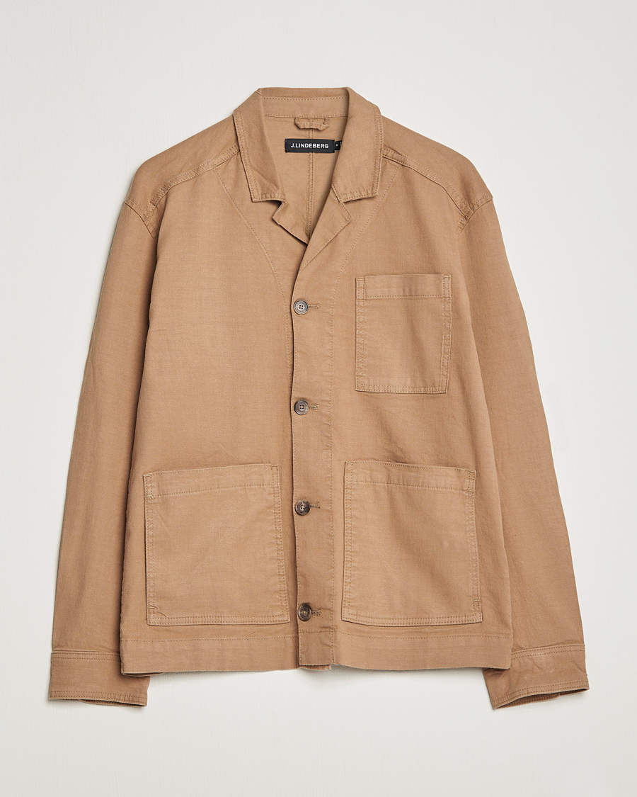 Herren | Hemden | J.Lindeberg | Errol Linen/Cotton Workwear Overshirt Tiger Brown