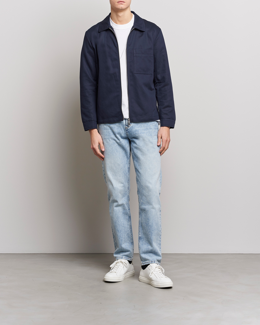 Herren | Hemden | J.Lindeberg | Jason Cotton/Linen Stretch Zip Overshirt Navy