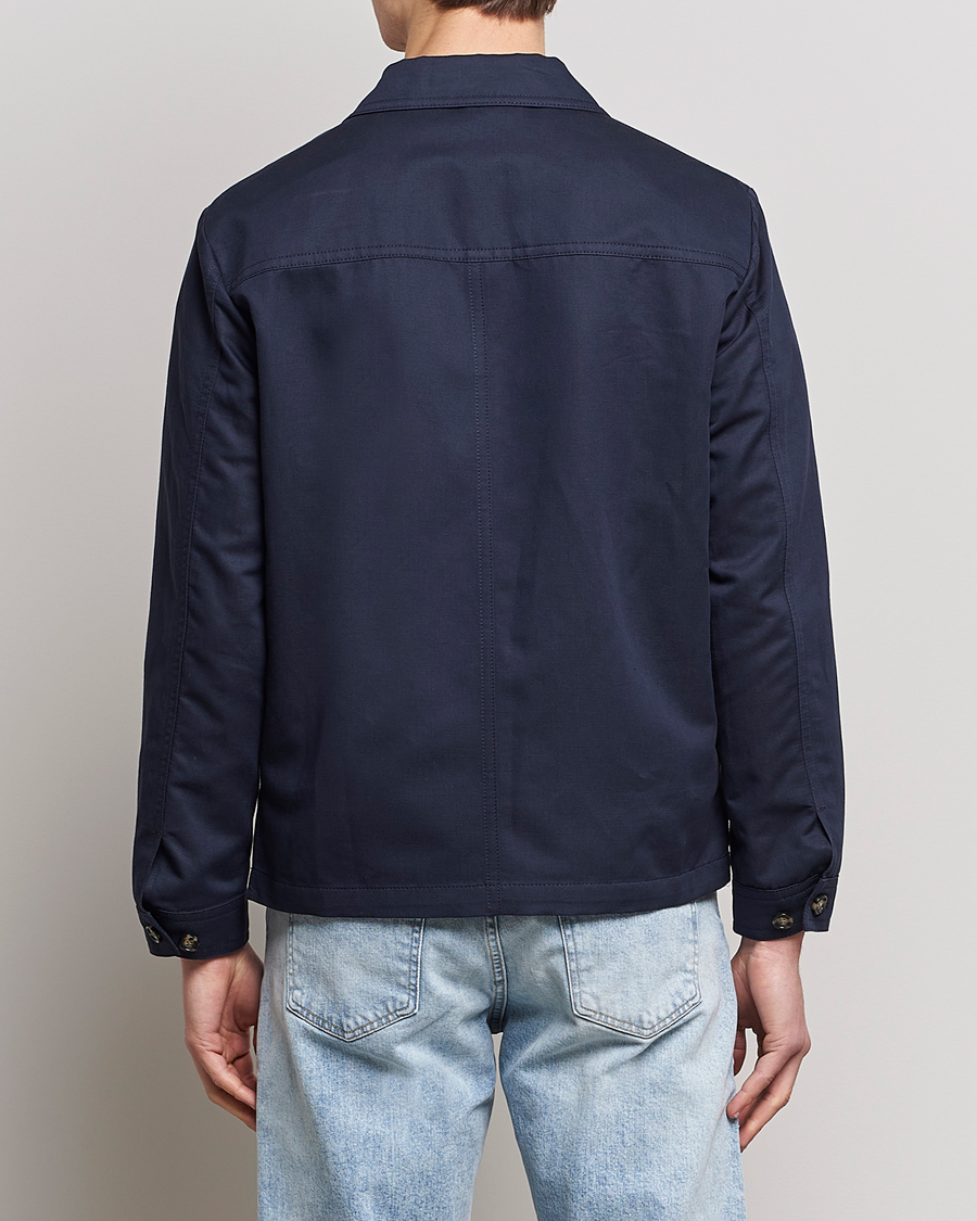 Herren | Hemden | J.Lindeberg | Jason Cotton/Linen Stretch Zip Overshirt Navy