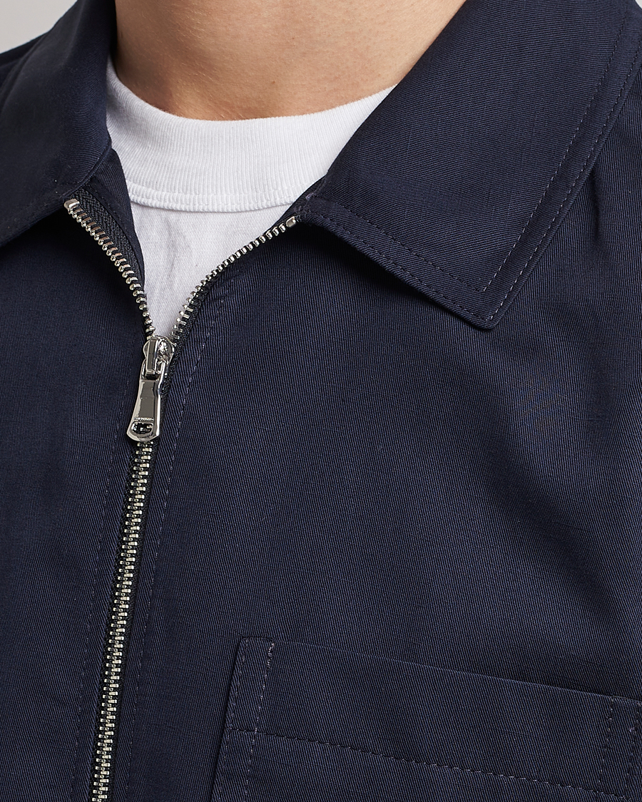 Herren | Hemden | J.Lindeberg | Jason Cotton/Linen Stretch Zip Overshirt Navy