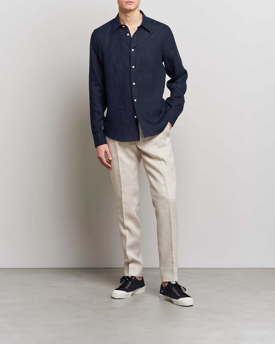 Herren | Hemden | J.Lindeberg | Slim Fit Clean Linen Shirt Navy