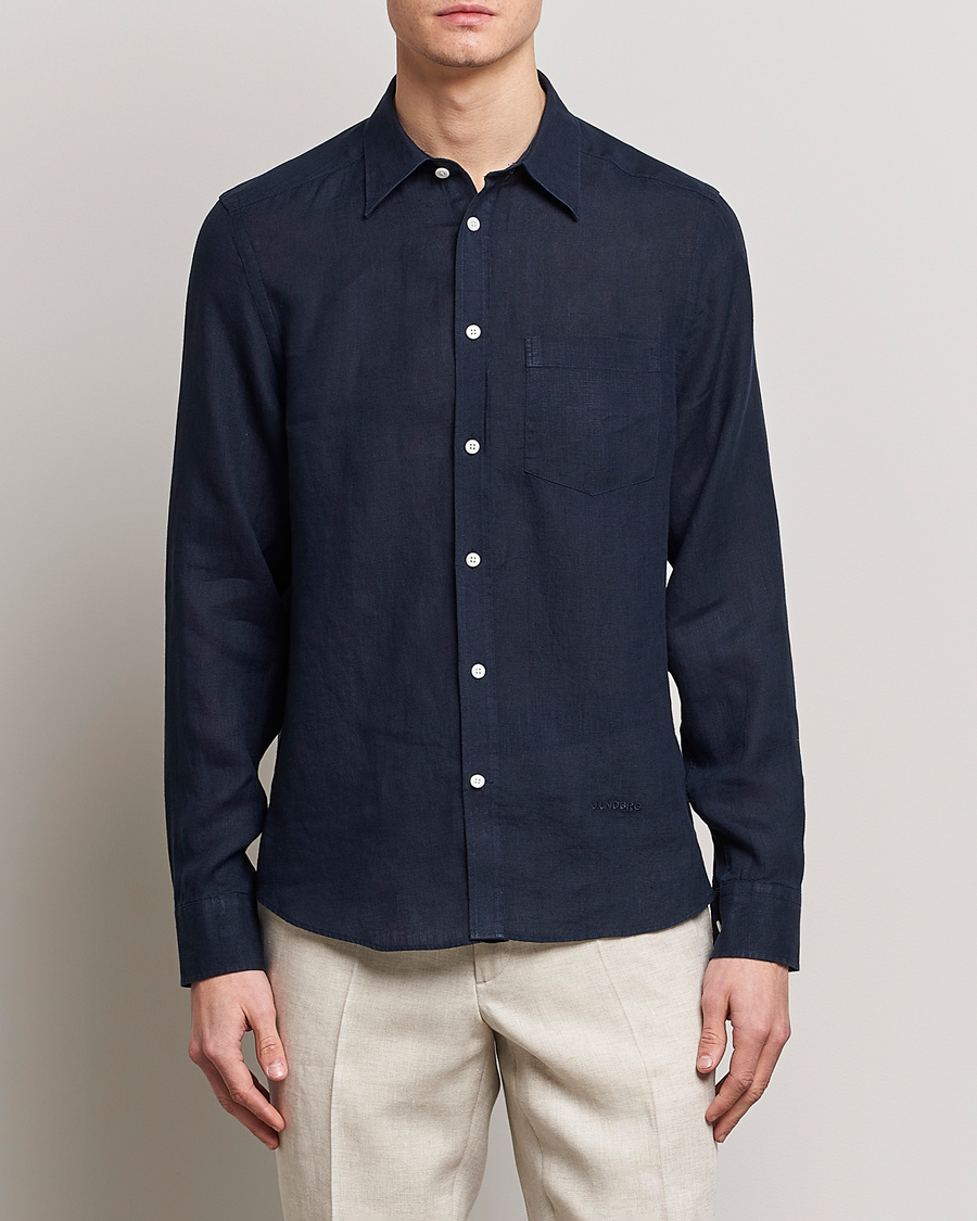 Herren | Leinenhemden | J.Lindeberg | Slim Fit Clean Linen Shirt Navy