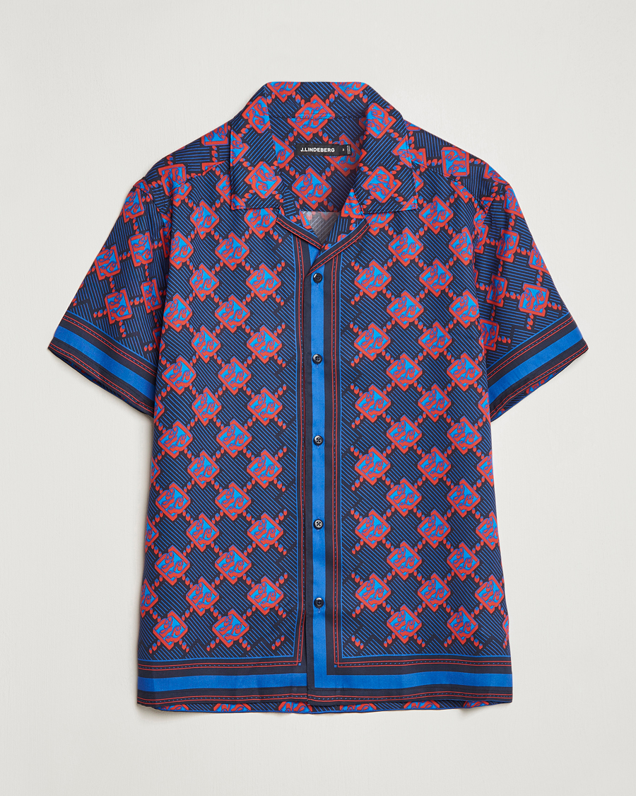 Herren | Hemden | J.Lindeberg | Elio Diamond JL Print Short Sleev Lyocell Shirt Navy