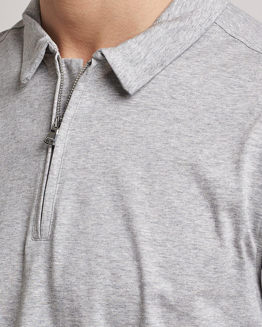 Herren | Poloshirts | J.Lindeberg | Asher Zip Mercerized Cotton Polo Light Grey Melange