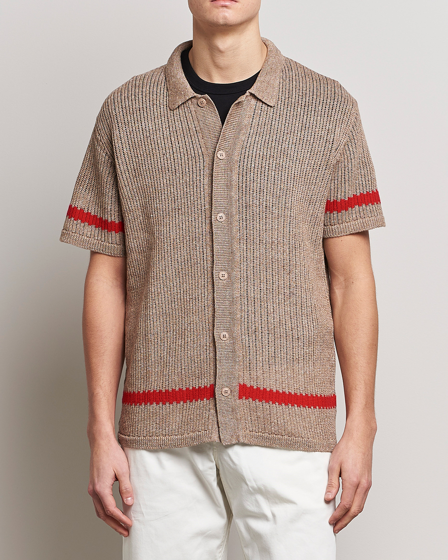 Herren |  | J.Lindeberg | Sky Knitted Linen/Merino Short Sleeve Shirt Beige