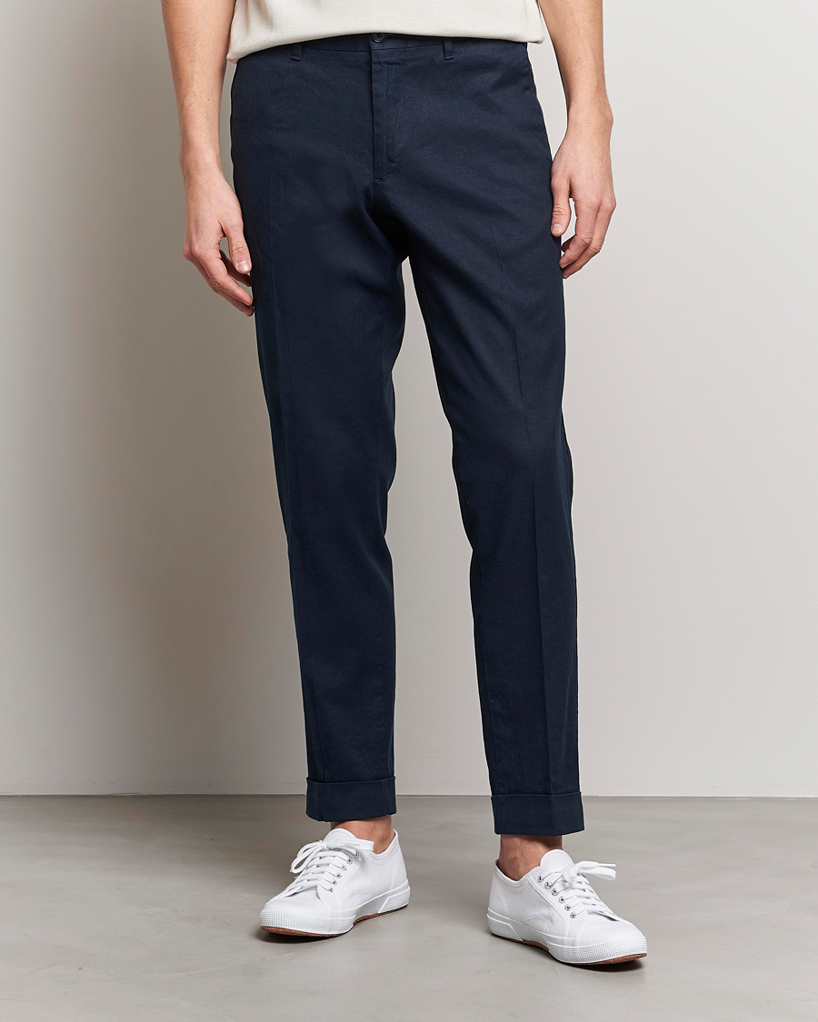 Herren | Leinenhosen | J.Lindeberg | Grant Stretch Cotton/Linen Trousers Navy