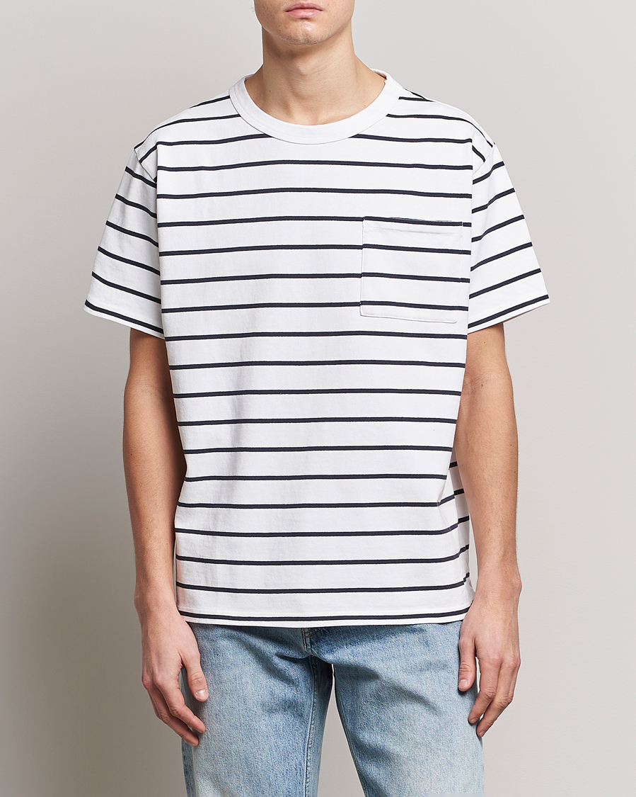 Herren |  | Jeanerica | Hervé Striped Heacy Crew Neck T-Shirt White/Navy