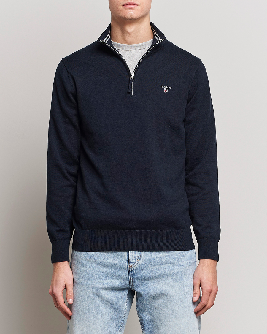 Herren | GANT | GANT | Classic Cotton Half-Zip Sweater Evening Blue