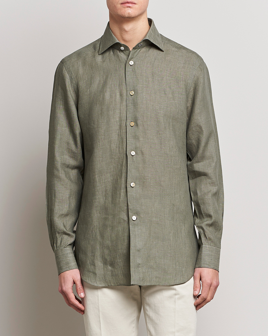 Herren | Hemden | Kiton | Linen Sport Shirt Olive