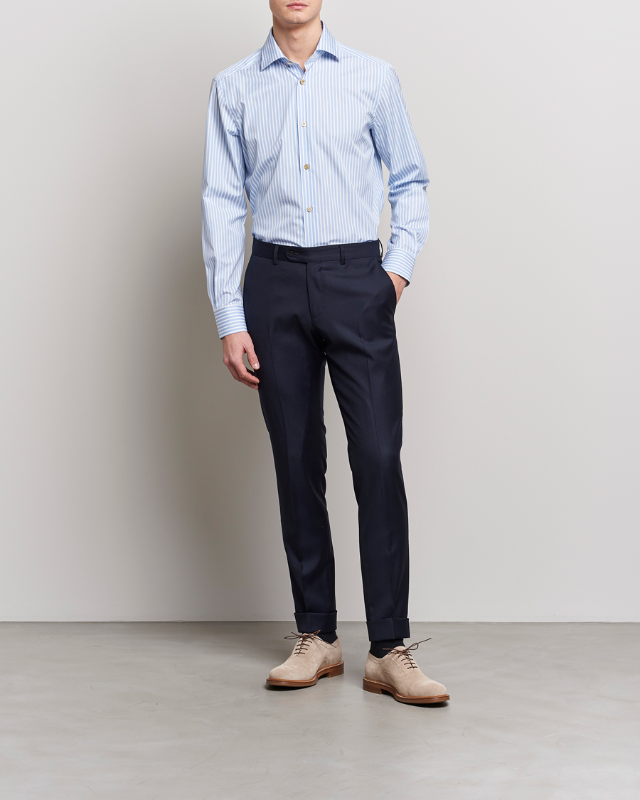 Herren | Hemden | Kiton | Slim Fit Striped Dress Shirt Light Blue