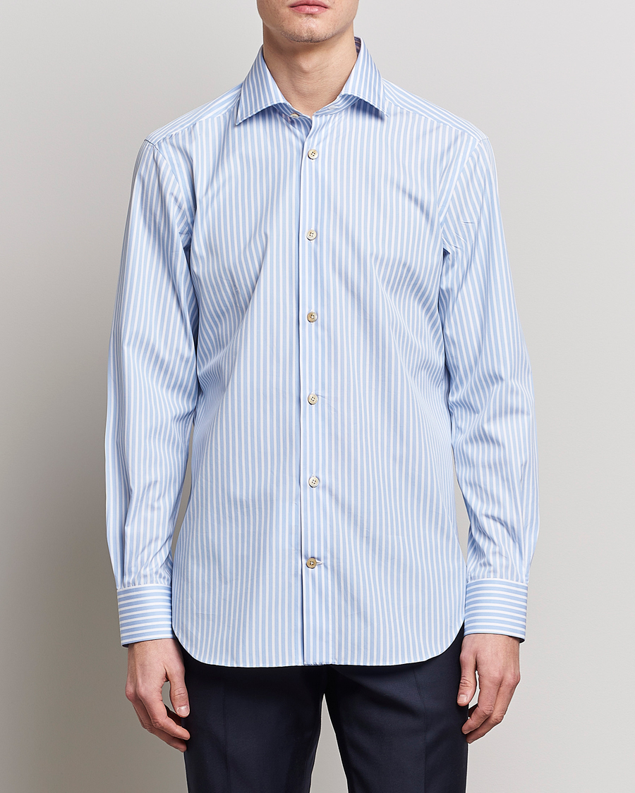 Herren | Businesshemden | Kiton | Slim Fit Striped Dress Shirt Light Blue