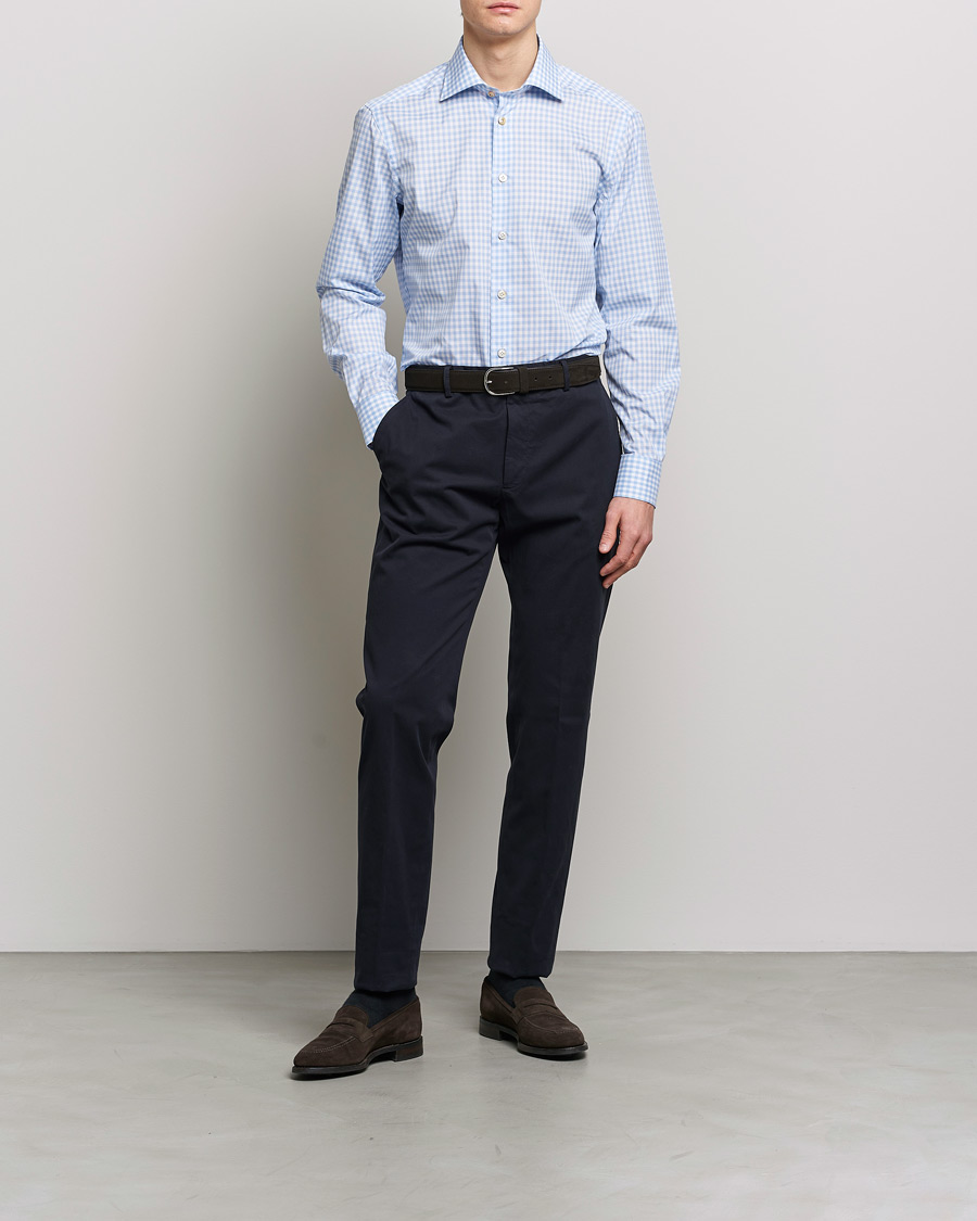 Herren | Hemden | Kiton | Slim Fit Checked Dress Shirt Light Blue