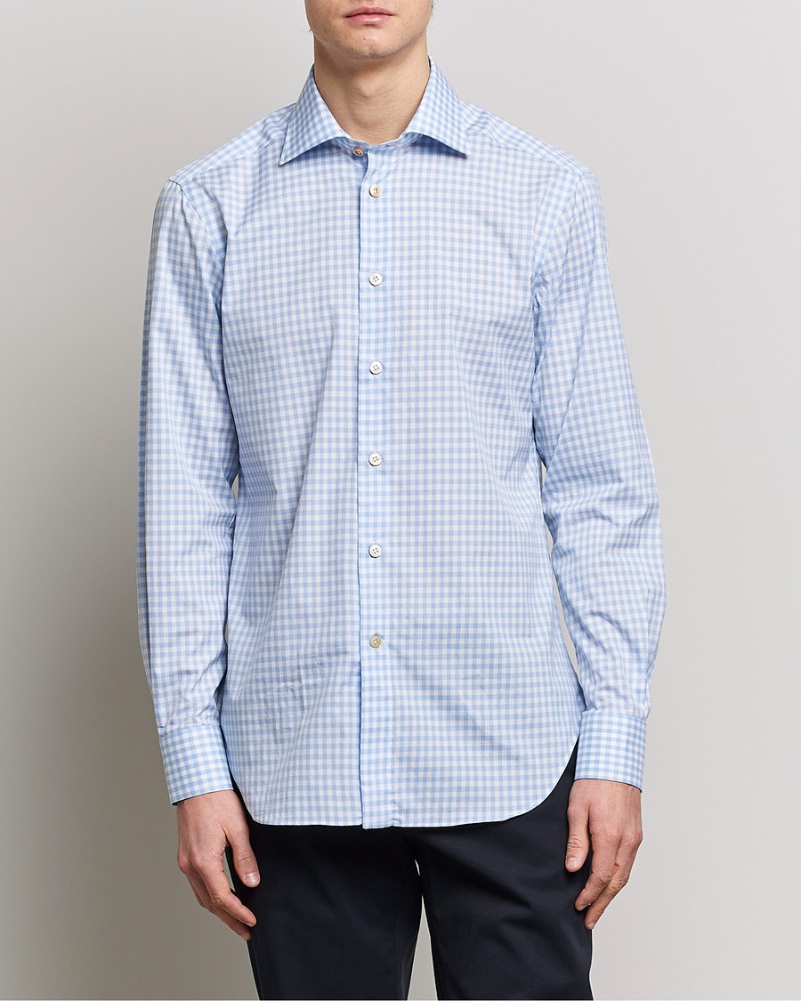 Herren | Businesshemden | Kiton | Slim Fit Checked Dress Shirt Light Blue