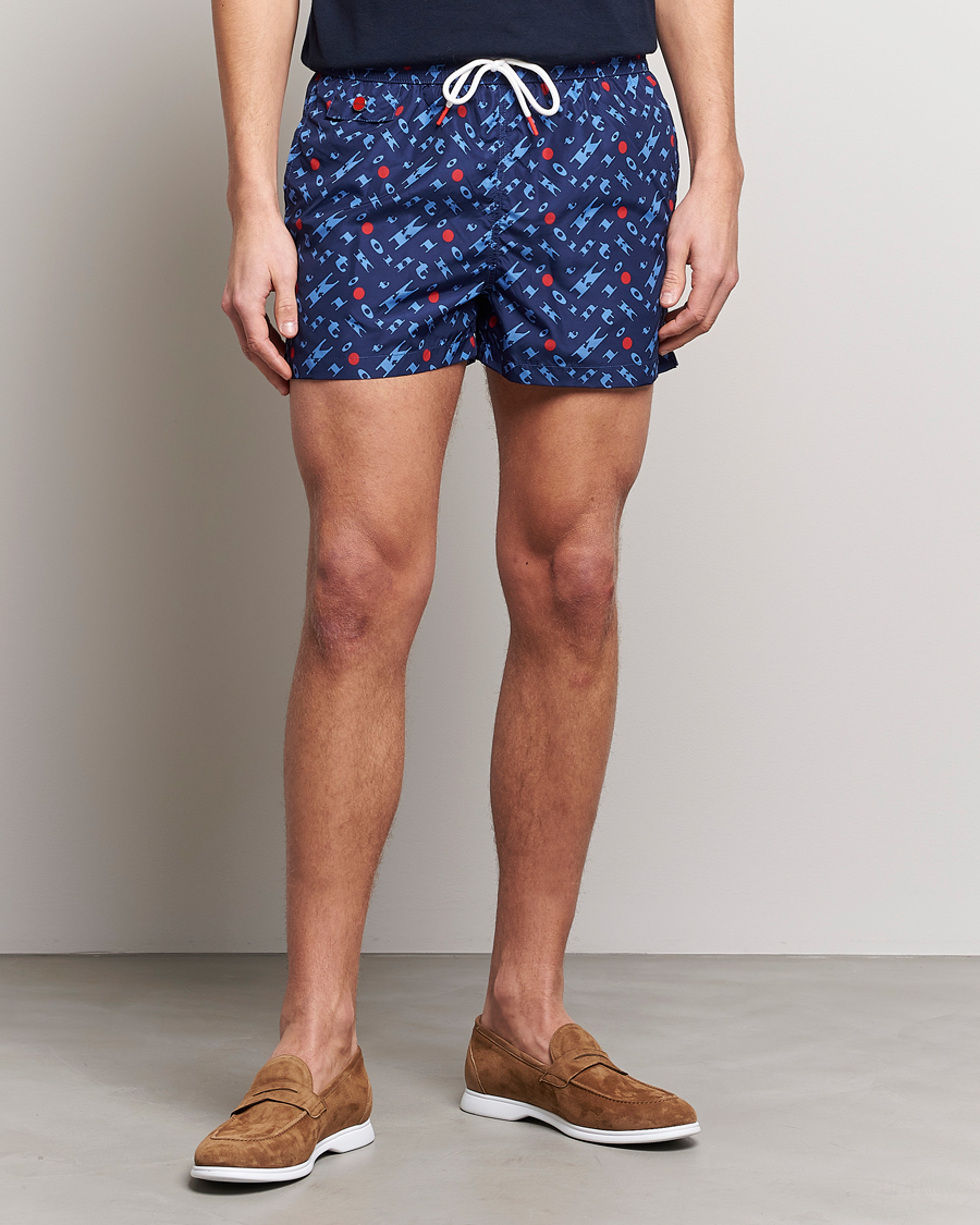 Herren |  | Kiton | Printed Swim Trunks Navy