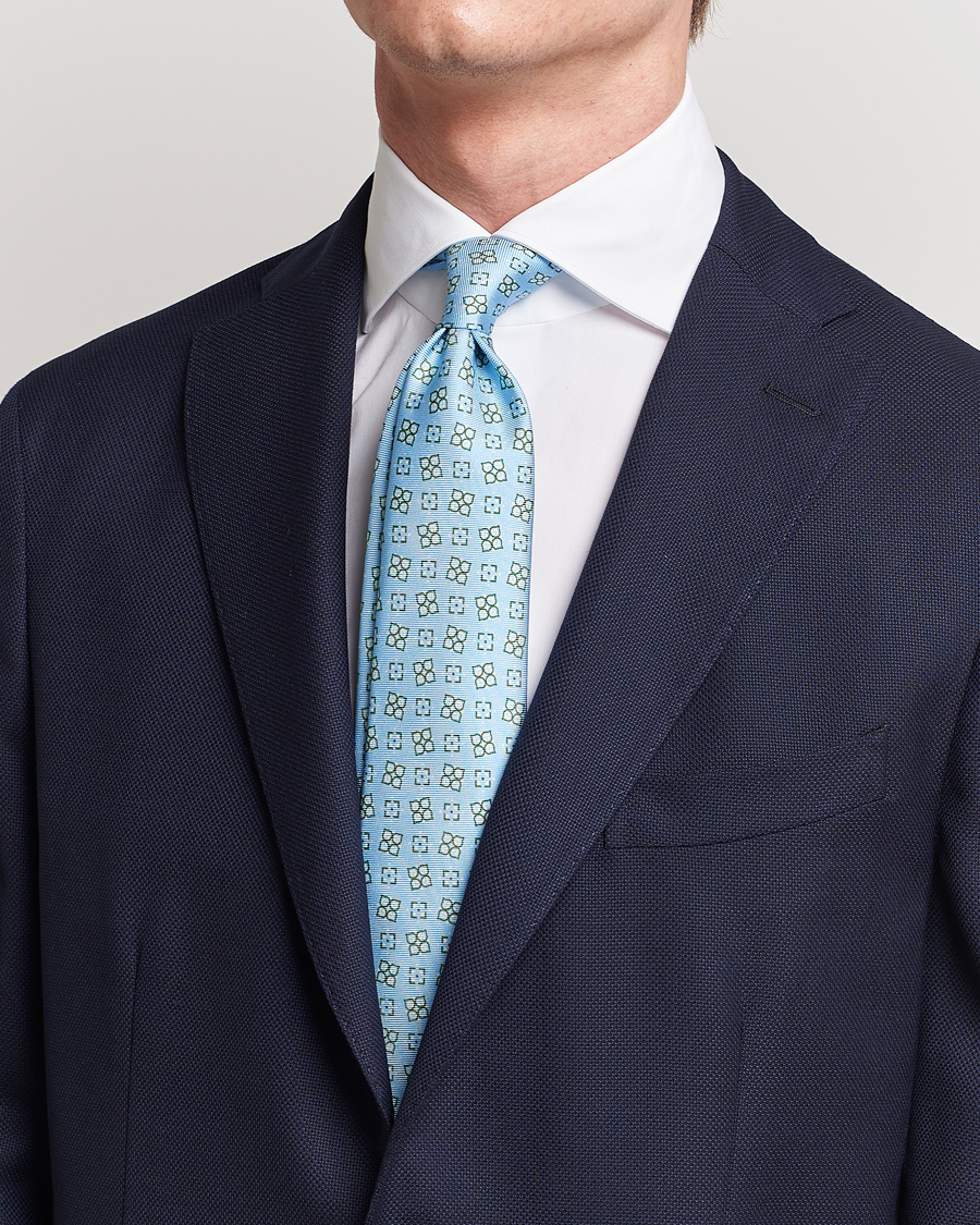 Herren | Kiton Printed Silk Tie Light Blue | Kiton | Printed Silk Tie Light Blue