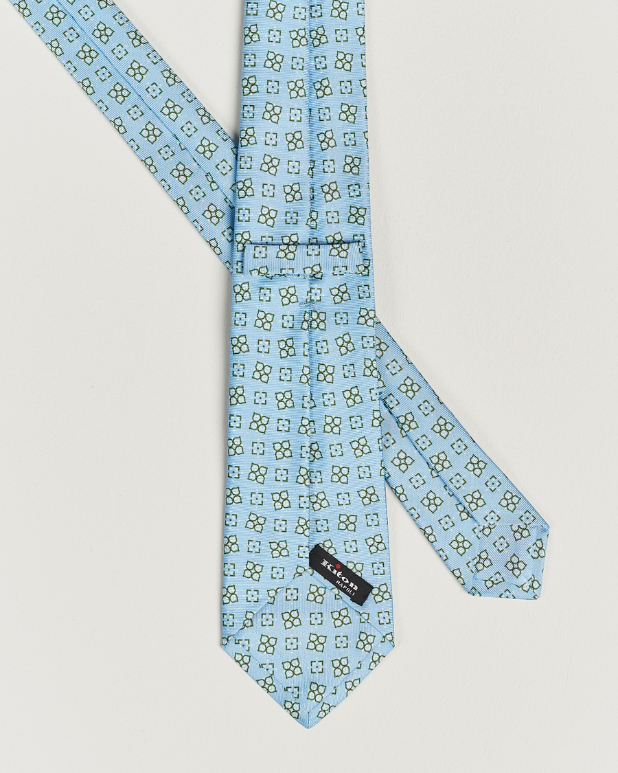 Herren | Kiton Printed Silk Tie Light Blue | Kiton | Printed Silk Tie Light Blue