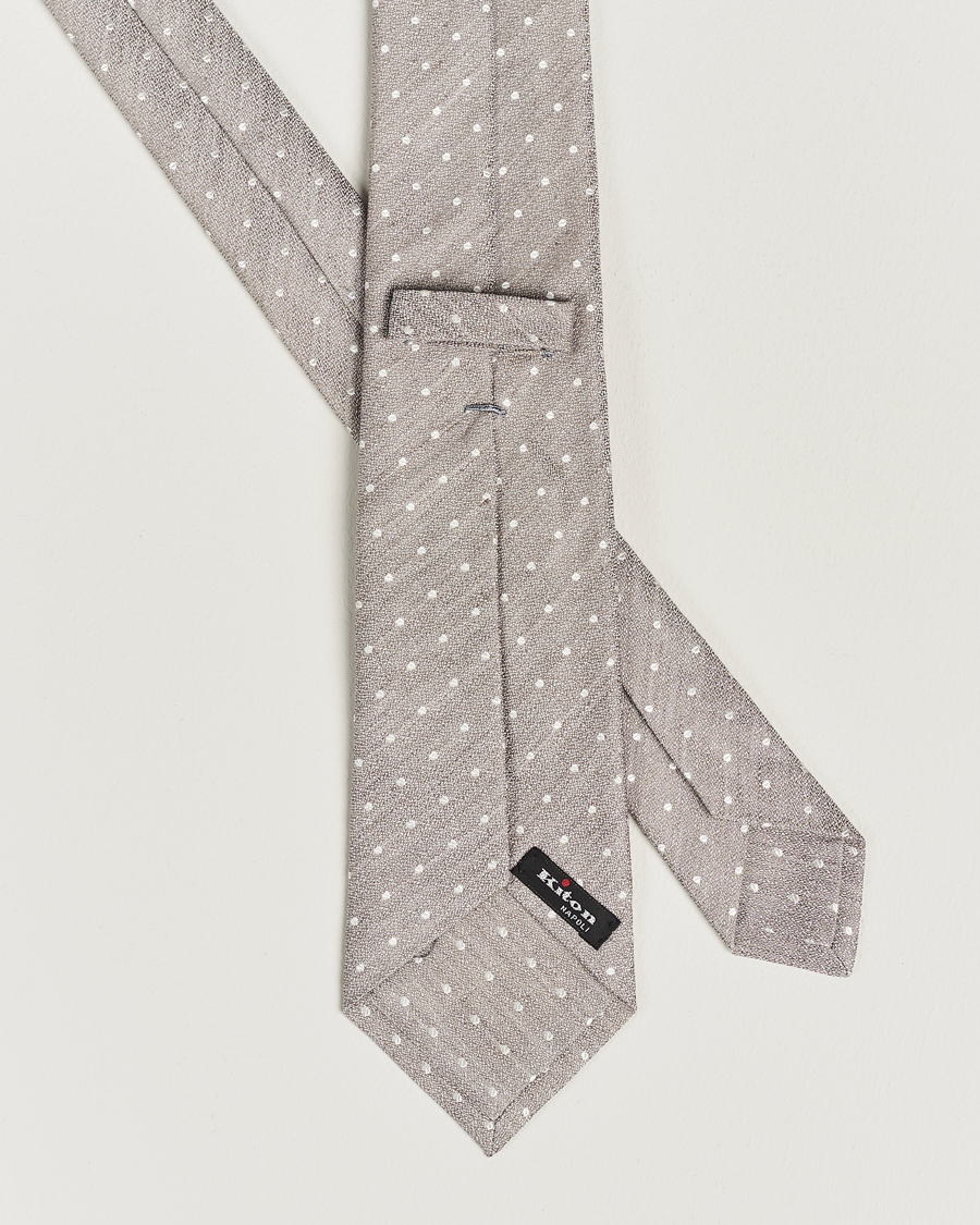 Herren | Kiton Dotted Silk/Linen Tie Beige | Kiton | Dotted Silk/Linen Tie Beige