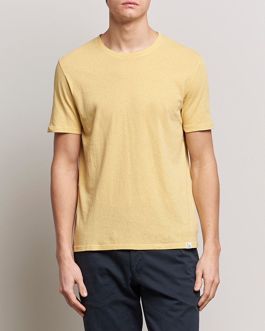 Herren | Merz b. Schwanen | Merz b. Schwanen | Organic Cotton Washed Crew Neck T-Shirt Yellow