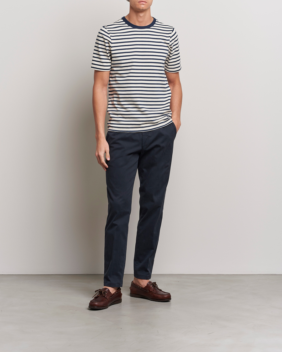 Herren | T-Shirts | Merz b. Schwanen | Relaxed Fit Striped Sturdy T-Shirt Ink/Nature