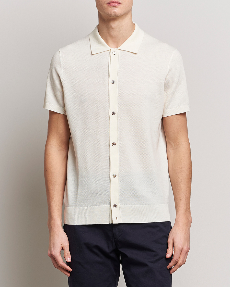 Herren | Kurzarm-Poloshirts | Morris Heritage | Alberto Knitted Short Sleeve Knitted Shirt Off White