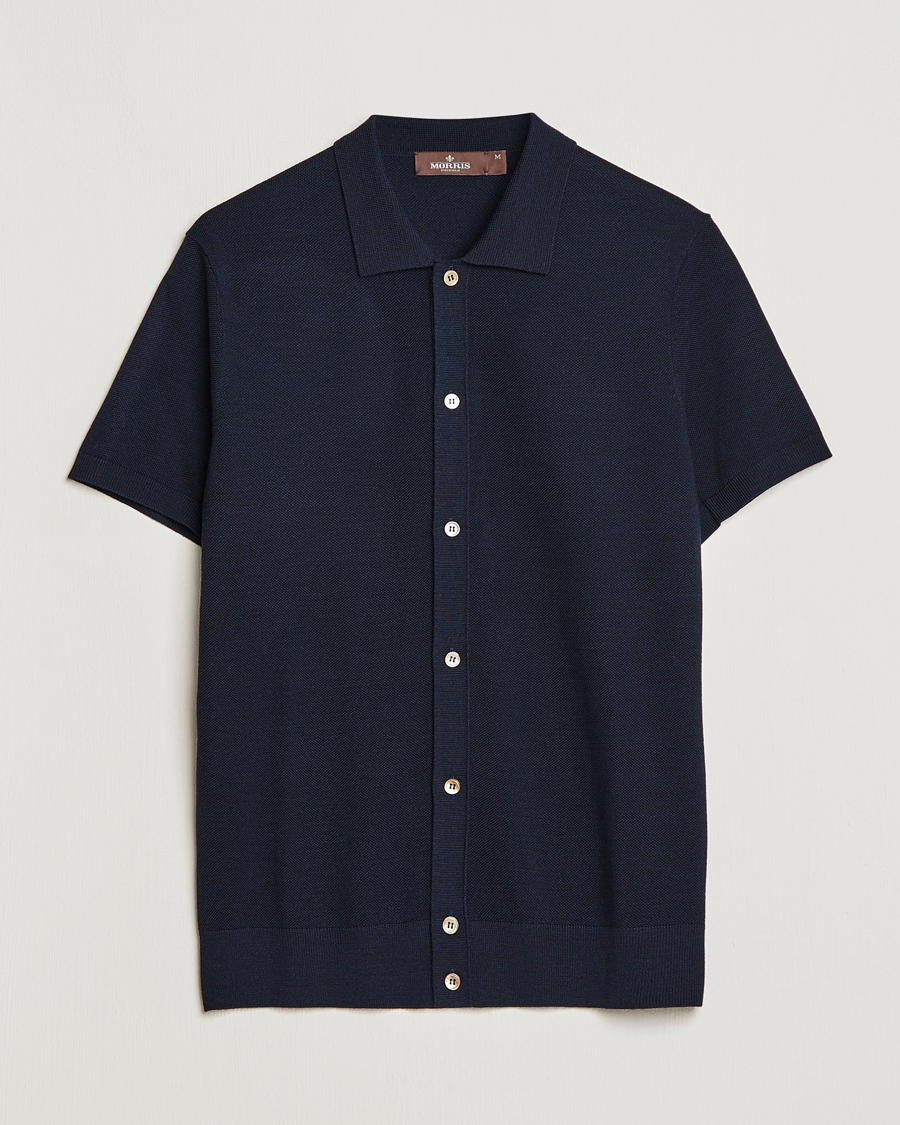 Herren | Poloshirts | Morris Heritage | Alberto Knitted Short Sleeve Knitted Shirt Navy