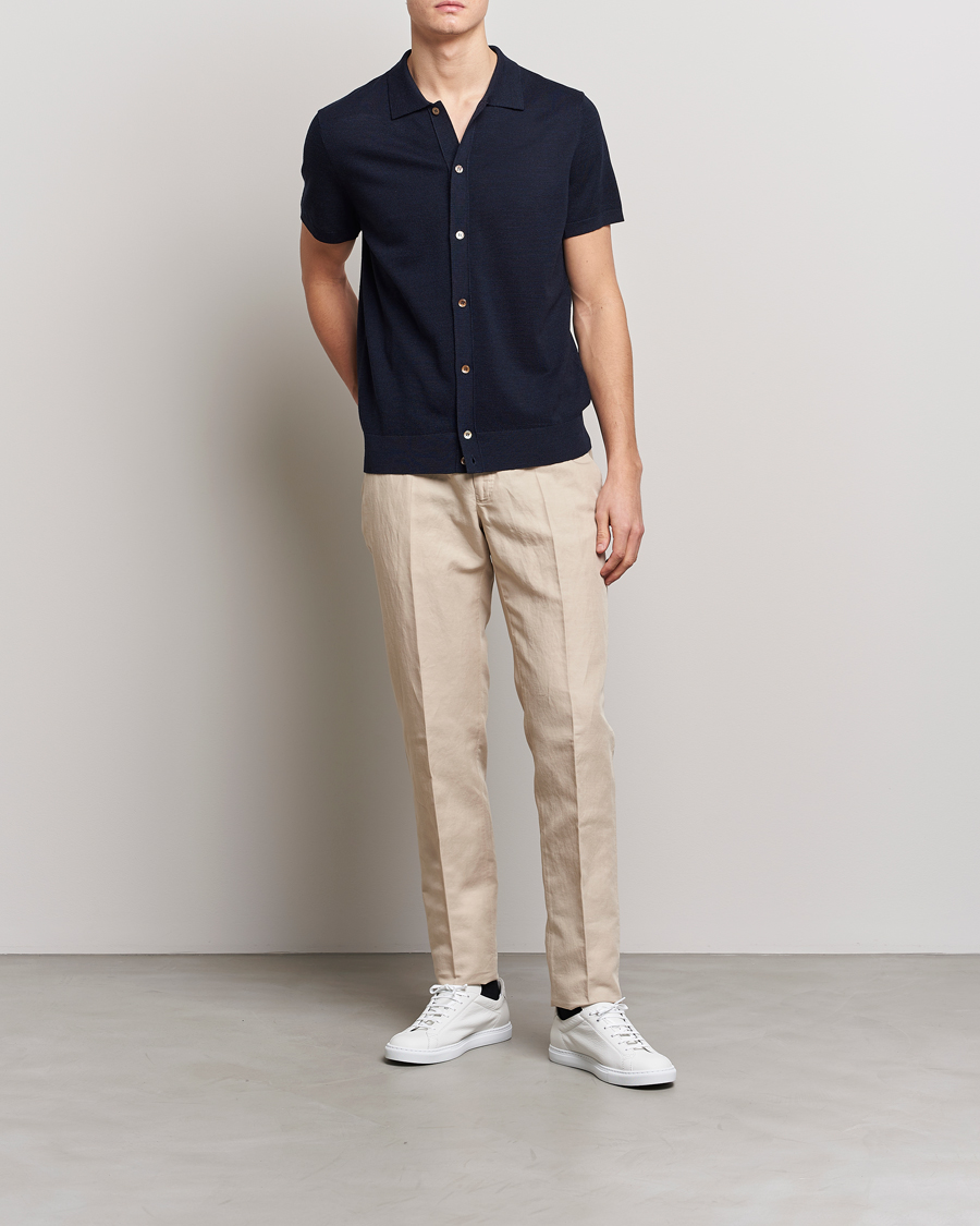 Herren | Poloshirts | Morris Heritage | Alberto Knitted Short Sleeve Knitted Shirt Navy